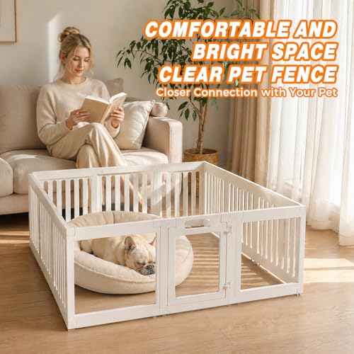 Acrylic Dog Playpen Indoor, 24" Puppy/Small Dog Play Pen with Door | Pet Playpen Fence for Puppies, Rabbits, Safety Double Lock Door, Easy Assemble and Clean, 12 Panels