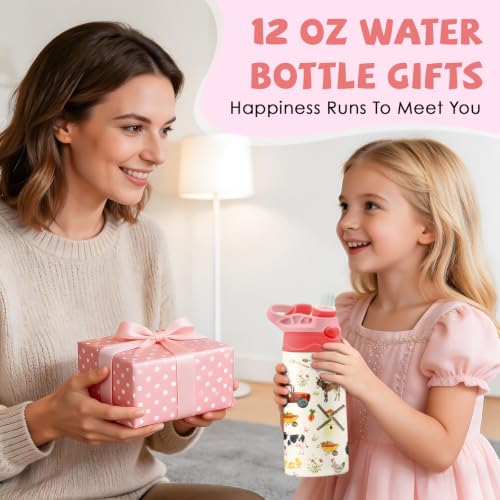Farm 12 oz Water Bottle with Straw – Stainless Steel Vacuum Insulated Cup, Leakproof Pop-Up Spout, Reusable Travel Mug for Outdoor Sports - color: Farm1