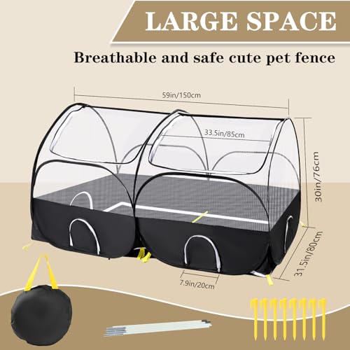 SlowTon Small Animals Playpen, Pop Up Detachable Bottom 59"x31"x30" | Portable Chicken Coop Run, Large Chick Brooder, For Guinea Pig Bunny Puppy, Indoor Outdoor, Arched Top - color: Black, size: 59"x31"x30"