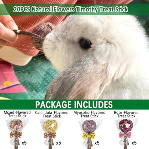 kathson 16PCS Rabbit Timothy Hay Treats Sticks,Interactive Bunny Lollipop Chew Sticks,Natural Guinea Pigs Chewing Treats Molar Teeth Toys for Small Animals,Chinchilla,Hamster,Gerbil
