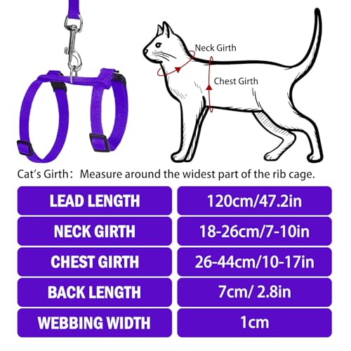 PUPTECK Adjustable Cat Harness and Leash Set Escape Proof Kitten Strap Collar for Walking Travel, Purple - color: Purple, size: Small