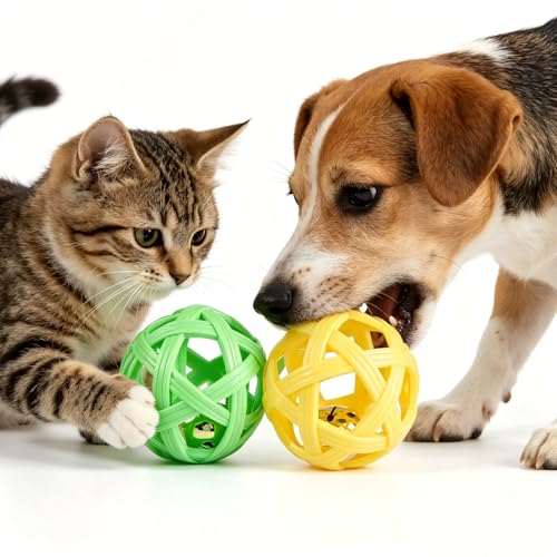 2PCS pet Bell Ball Toy,Suitable for Dogs, Cats, and Other Animals. Safe and Durable, bite-Resistant Design, Promotes Activity, an Essential Daily Plaything for Pets. (Green and Yellow) - color: Green and Yellow