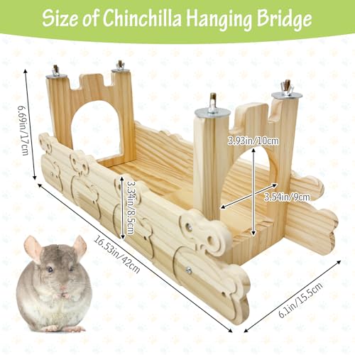 Hamiledyi Chinchilla Wooden Suspension Bridge Hanging Bridge Platform Squirrel Drawbridge Tunnel Toys for Guinea Pig Hamster Habitat Decoration and Toys Chinchilla Cage Accessories(Style C)