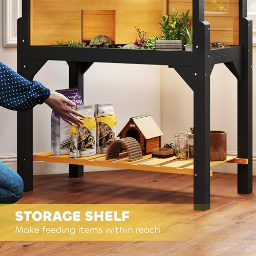PawHut Tortoise Habitat w/Storage Shelf, Clear Windows, Lamp Holder Yellow | Wooden Tortoise Enclosure, Openable Top, Built-in Tray, Reptile Cage for Indoor Outdoor Use - color: Yellow