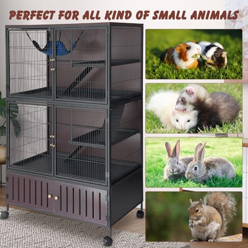 5-Tier Rolling Ferret Cage Large, 60" H Small Animal Mansion for Chinchilla/Squirrel, Multi-Level Habitat with Hammock, Lockable Doors & Ramps, Ideal for Pet Rodents, with Sturdy Back Panel