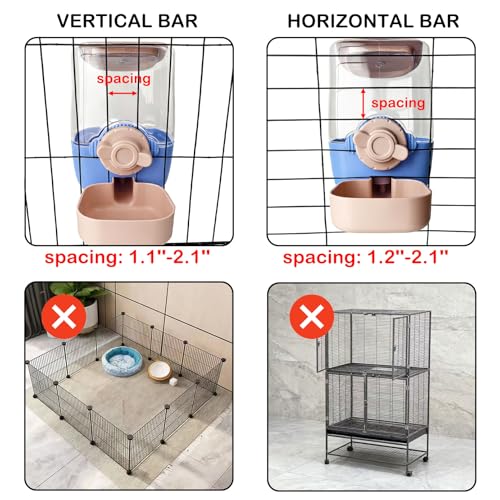 Rabbit Water Bottle, 34oz Pet Hanging Automatic Water Dispenser | Cage Grid Spacing 1.1''-2.1'', Cat Water Feeder for Small Animal Ferret Guinea Pig Chinchilla Small Dog - color: Blue&Pink