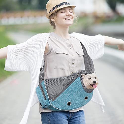 PetAmi Dog Sling Carrier for Small Dogs, Puppy Carrier Purse, Hands Free Cat Sling for Small & Medium Pet, Adjustable Crossbody Travel Bag, Reflective Trim, Poop Bag Dispenser, Max 5 lbs, Teal Blue - color: Teal Blue, size: 16.0"L x 4.5"W x 11.0"H