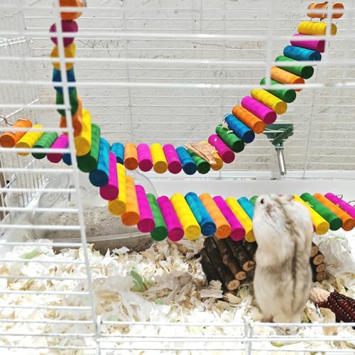 2-Pack Hamster Bridge 15.7 x 2.4 Inch Colorful Flexible Bendy Climbing Ladder Hanging Wooden Stairs Chew Toy for Bird Parrot Chipmunk Sugar Glider Gerbil Mice