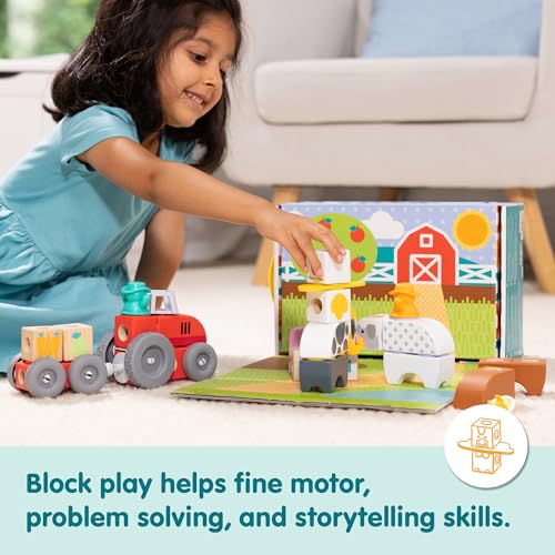Melissa & Doug Blockables Farm Connectable Wooden Building Blocks Set | 56 Wooden Blocks & Connectors, Build Farm Vehicles and Animals, Farmer Figures, Pretend Play, Toddler Toys for Kids, Ages 2+