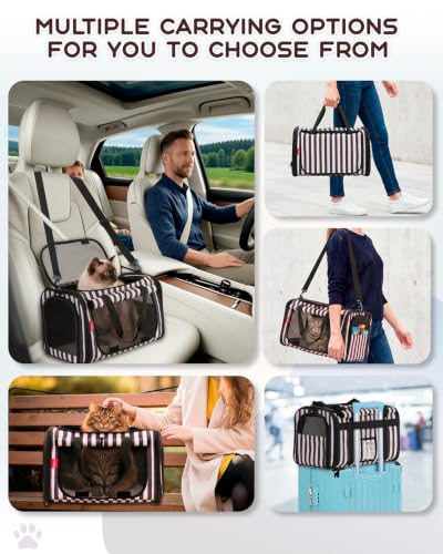 Cat Carrier, Soft Sided Travel Pet Carrier with Top Loading, Striped | Top Load Pet Crate for Large Cat Small Dog Puppy up to 20 Lbs, Breathable Mesh Kennel for Airline Car Travel, Striped - color: Striped