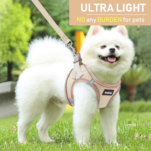 GAMUDA Small Pet Harness Collar and Leash Set, Step in No Chock No Pull Linen Fabric Soft Mesh Dog Vest Harnesses Reflective for Dogs Puppy Cats Kitten Rabbit (Khaki, XXS) - color: Khaki, size: XXS