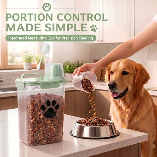 Dog Storage Container with cleaning brush with Measuring Cup | Airtight Portable Pet Food Containers with Upgraded Large Spout and Cup for Dogs,Cats,Birds,Small Animals（Green） - color: 3QT-Green