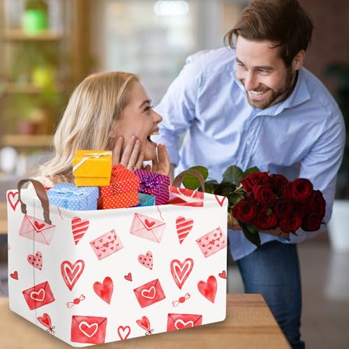 Valentines basket,Pink Heart Basket,Collapsible waterproof nursery laundry basket,Pink girls gift baskets,Valentine's Day room decor(Envelope heart) - color: Envelope heart