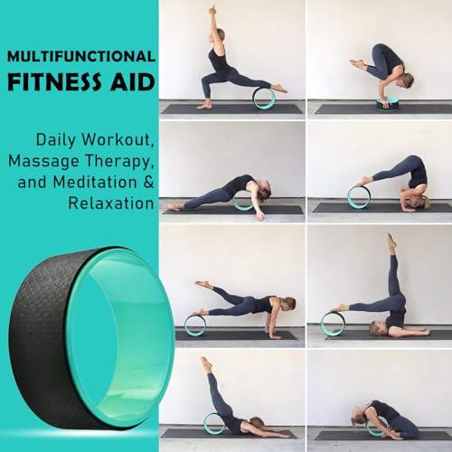 NGT Yoga Wheel 13 inch Yoga Wheel for Back Pain Strongest and Most Comfortable Dharma Yoga Prop Wheel with Free Yoga Bands - color: black-green