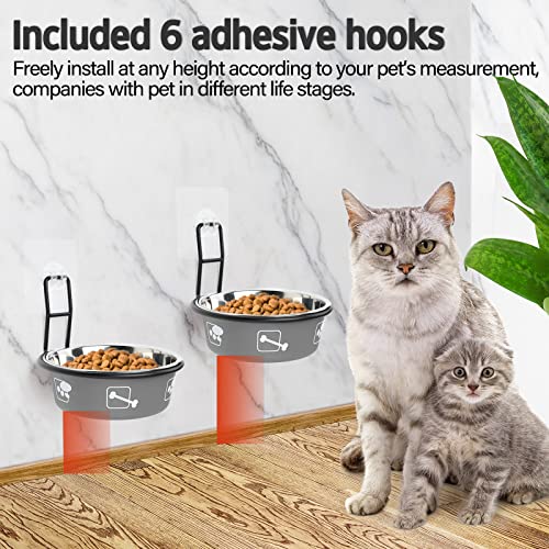 Torlam Elevated Pet Bowls, Wall Mounted Cat Food Dish, Raised Cat Food and Water Bowls, Stainless Steel Elevated Pet Bowls with Stand, Nonslip No Spill Pet Feeding Bowls (2 Packs) (Grey) - color: Grey