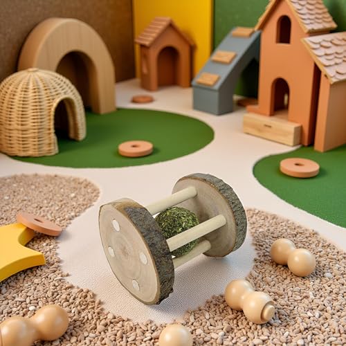 BWESOO Hamster Rabbit Chew Toy Natural Wooden Play Toy, Wood Teeth Grinding Toy with Bell for Parrot, Rabbit, Chinchilla, Guinea Pig, Hamster Small Animals Toys for Pet Supplies