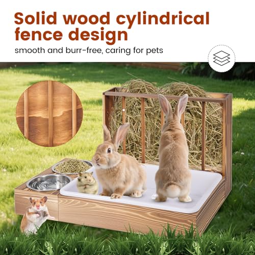 3 in 1 Rabbit Hay Feeder with Litter Box and 2 Bowls | Bunny Feeder Guinea Pig Hay Rack Holder & Litter Box, For Chinchilla Hamsters Guinea Pig Rabbit Bunny Small Animals