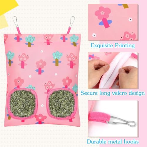 UPINS 3Pack Guinea Pig Hay Feeder Bag,Bunny Rabbit Cage Bag Hanging Holder | Guinea Pig Cage Feeder,for Bunny Rabbits,Chinchillas,Hamsters,Small Pets,and Animals - color: Pink Blue Orange