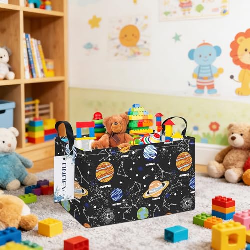 Rectangular Solar System Planet Storage Bin, Closet Organizer Basket | Moisture repellent textile, reinforced carry grips, collapsible holder tidies cabinet and teenage bedroom belongings - color: REC Planet