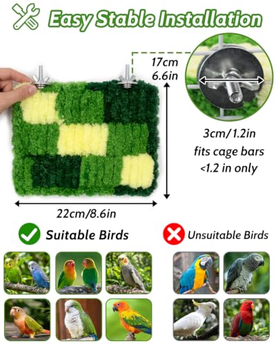 2Pcs Warm Coral Fleece Bird Perch, Gentle for Sensitive Feet | Hanging Flat Resting Platform with Sturdy Frame, Secure Foot Grip, Spacious Soft Perch for 1-2 Birds, Budgies & Cockatiels - size: 2Pcs