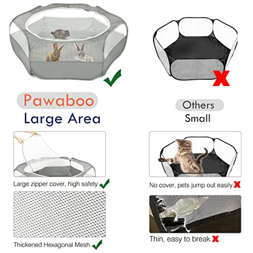Pawaboo Small Animal Playpen with Zippered Cover,Light Gray | Portable pop-up pet tent for supervised rabbits, guinea pigs, chicks and kittens; water-resistant bottom and 3 metal rods - color: B-Gray