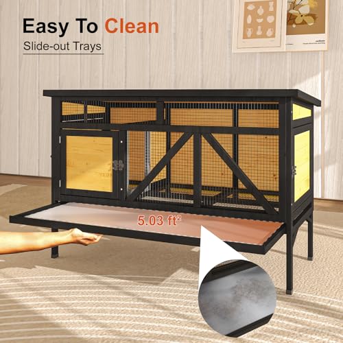 TIMHAKA 46.7" Rabbit Cage Elevated Bunny Cage Indoor, Outdoor Rabbit Hutch Hamster Cages for Small Animals, Wooden Guinea Pig Cages with Removable Tray & Waterproof Asphalt Roof & Bottom Wire Mesh - size: 46.7"L x 22.1"W x 31.5"H