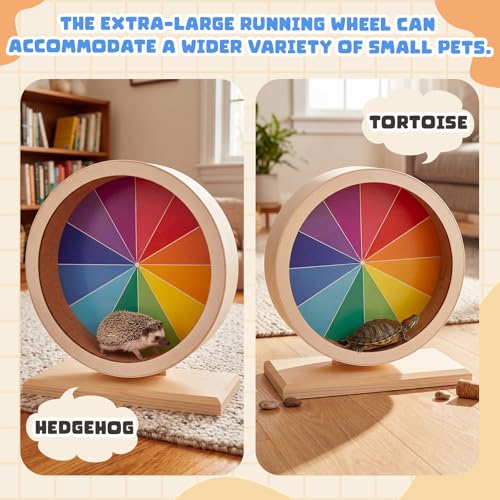 12 Inch Hamster Wooden Silent Wheel, Rainbow Printed Small Animal Exercise Wheel, Quiet Spinner Hamster Running Wheels Toys for Hamsters, Gerbils, Mice and Other Small Pets - size: Large