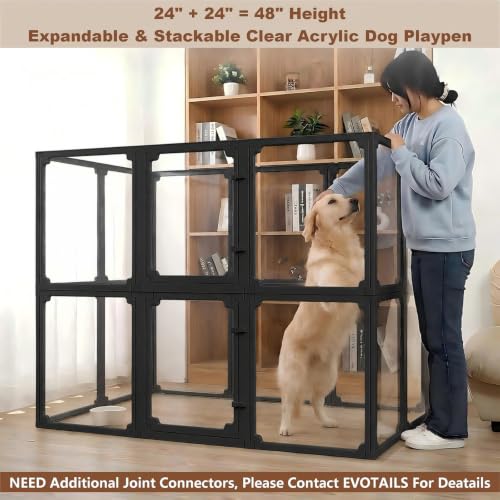 Dog Playpen, Expandable & Stackable Acrylic Dog Play Pen, FlexiSpace Adjustable Clear Dog Enclosure Indoors, Transparent Dog Fence for Dogs Cats Rabbits Small Animals (Black, 10", 8 Panels) - color: Black, size: 10"