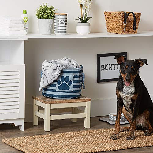 Bone Dry Pet Storage Collection Striped Paw Patch Bin, Dark Navy, Small Round - color: Dark Navy, size: Small Round