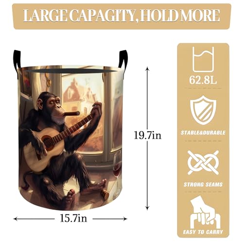 Relaxed Monkey Guitar Sunset Wine Laundry Basket, Dorm Nursery Foldable Laundry Hamper Organizer for Bathroom Decor, Toy Clothes Storage Box for Bedroom 19.7x15.7 Inch - style: Monkey27