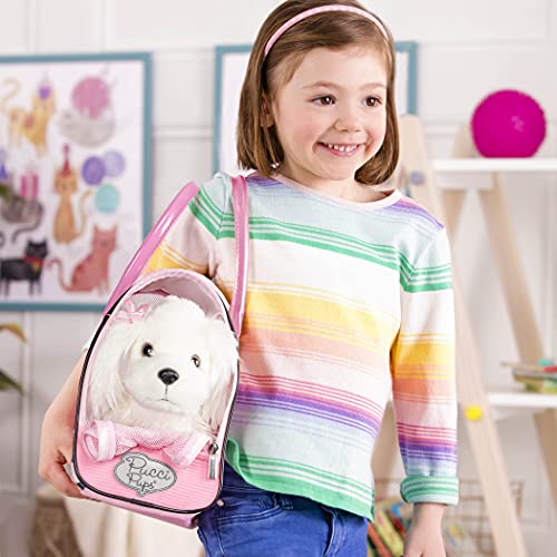 Pucci Pals Plush Puppy Dog Carrier Set, Maltese Pink Polka Dot, Pet | 3 piece set with 8 inch stuffed dog, comb, and pink polka dot pet carrier purse with mesh front for pretend play, 2+ Years - style: Maltese - Pink Polka Dot Bag