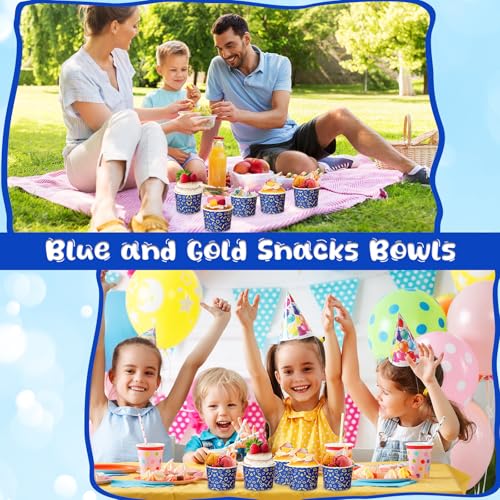 Jingmore 100 Pcs Ice Cream Paper Cups Bulk 8 oz Disposable Dessert Bowls for Hot or Cold Food Snack Treats Gift for Birthday Summer Party Favor Decoration(Blue Gold Ring) - style: Blue Gold Ring