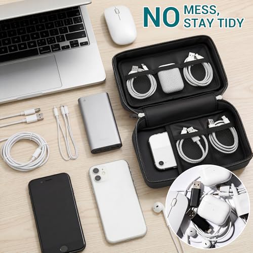 Fireproof Electronics Organizer Travel Case, Black | Water Resistant Tech Accessories Pouch, Explosion-proof Cord Storage Bag, Fireproof Zipper for Phone, Power Bank, Cables, USB