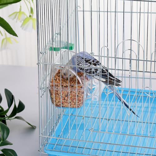 IBWell 2 Pack Clear Water Bowl and Food Container - Bird Cage Feeder With Perch for Parakeets - No Mess Design - color: clear