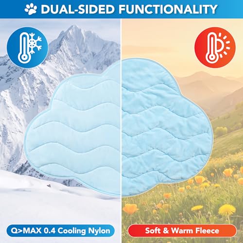 PetAmi Dog Cooling Mat, Cloud Shape, Pet Pad with Cooling Nylon & Soft Fleece, Q-Max > 0.4 Reversible All Season Blanket for Dogs & Cats, Small 30x40 in, Light Blue - color: Light Blue, size: Small