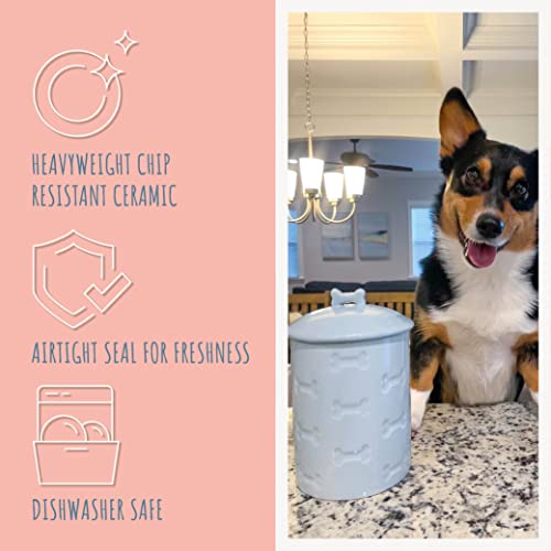 Dog Treat Jar - Ceramic Dog Treat Container 1.4 Qt (Manor Blue) | Treat Jar with Lid, Keeps Treats Fresh | Stylish Storage Container | Easy-Clean, Dishwasher Safe - color: Blue