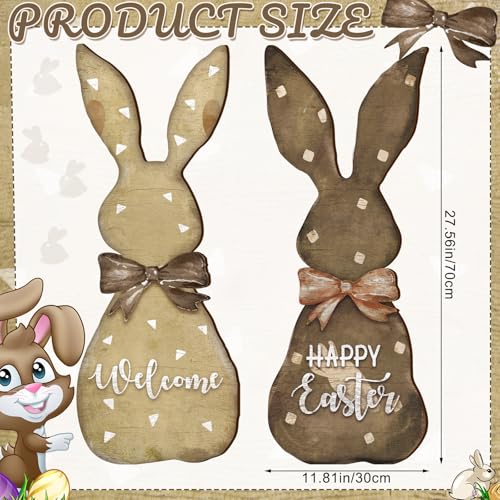 2 Pcs Large Easter Bunny Door Sign Vintage Easter Door Hanger Decor 27.56 x 11.81 Inches Retro Bunny Wreath for Front Rabbit Hanging Porch Sign for Home Indoor Outdoor Decor - style: Vintage