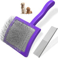 2PCS Slicker Brush for Dogs & Pet Comb,Professional Dog Grooming Brush (Goldendoodles,Poodles,Labradoodles) with Extra Long Pins to Effectively Remove Tangles, Knots and Mats (Purple, Large) - color: Purple, size: Large