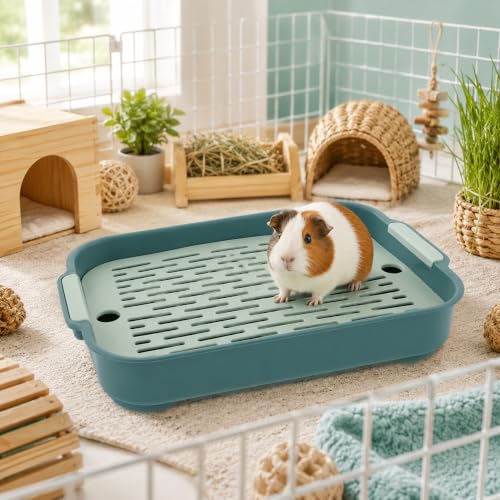 Garneck Guinea Pig Litter Box Rabbit Toilet Tray: Bunny Cage Litter Pan with Grid for Small Animal Potty Training Pet Toilet for Guinea Pig Rabbit Ferret Easy Clean