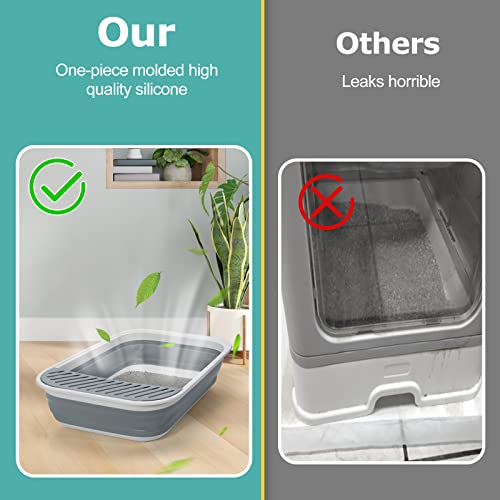 Foldable Cat Litter Box, Large Height-Adjustable Anti-Splash Open Air Kitty Litter Pan, Easy Clean with Scoop (Gray) - color: SMALL GRAY