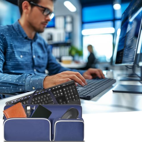 Keyboard Carrying Case for Logitech MK270 MK345 MK335 MK955 | For Office Users, Commuters, and Travelers; Organizer with Mouse and USB Receiver Pocket, Case Only - Blue - color: blue