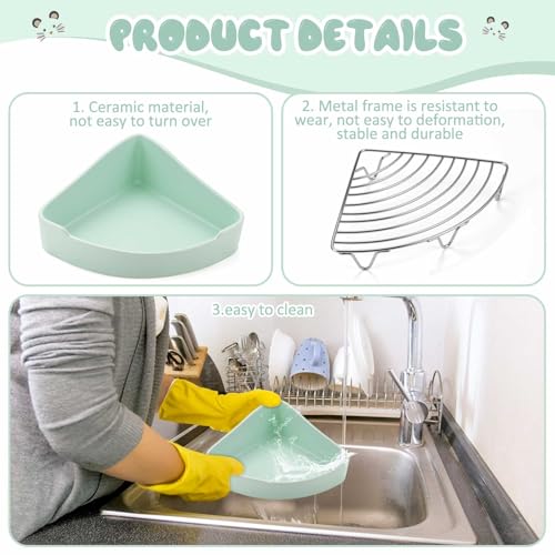 Eccliy Ceramic Corner Litter Box for Small Pets, Tip-Proof, Chew-Resistant, Triangle Potty Trainer Pet Pan for Ferret, Guinea Pig, Rat, Bunny, Chinchilla, Hedgehog, Sugar Glider, Hamster(Cyan) - color: Cyan
