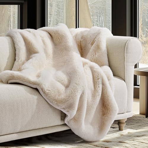 EVERGRACEHOME Faux Chinchilla Fur Throw Blanket, 50"x60", Arctic White | Luxury, Super Soft, 1220GSM, Fluffy Cozy Mink, Reversible Velvet Back, Warm Thick Heavy Winter Throw for Couch Bed, Gift - color: Arctic White, size: 50"x60"