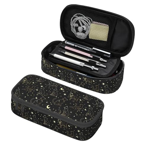 Yrebyou Cat Pencil Case Big Storage Pencil Pouch Multi-Functional Pen Bag Cute Lightweight Organizer for Aldult Office College - color: Gold