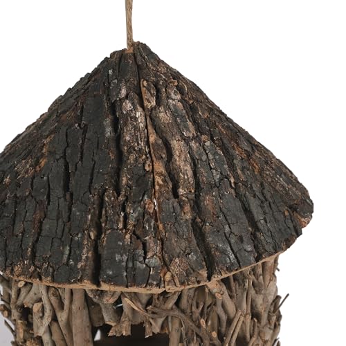 Twig-Covered Cylinder Birdhouse Squirrel House, 2.4" Entry for Medium Birds, Natural Branch Exterior & Waterproof Interior, Woodland Garden Backyard Decor - style: Cylindrical House