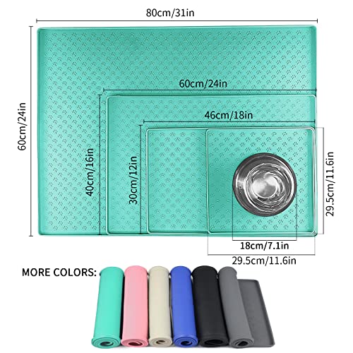 Ptlom Pet Placemat for Dog and Cat, Waterproof Non-Slip Silicone Feeding Bowl Mat Prevent Food and Water Overflow, Puppy Dish Feeder Fountain Trays Suitable for Medium and Small Pets, Green - color: Green, size: 11.8"L x 11.8"W