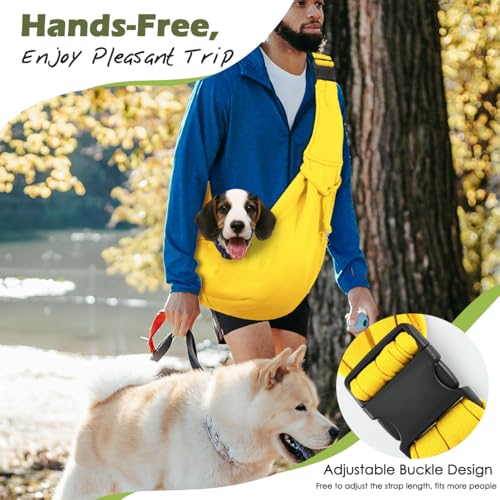 Pawaboo Small Dog Sling Carrier,for 3-10 lbs Pets, Yellow | Reversible Hands Free,Safety Buckle,Storage Pocket,Machine Washable for Travel Outdoor Activities - color: Yellow