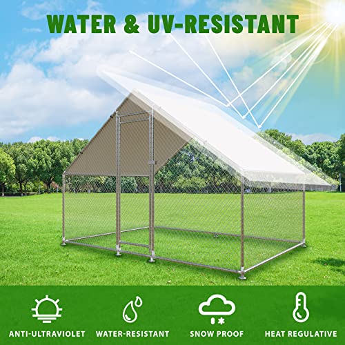 NUGRIART Large Metal Chicken Coop Walk-in Poultry Cage with Water-Resident and Anti-UV Cover Duck Rabbit Cat House Outdoor Chicken Run Pen with Spire Shaped Cage - size: 6.5’L×9.8’W×6.5’H