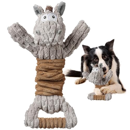 Tug of War Dog Toy, Crinkle Dog Toys for Large Dog, Soft Dog Plush Toy with Squeaky, Stuffed Animal for Dogs (Tug Series, Donkey)