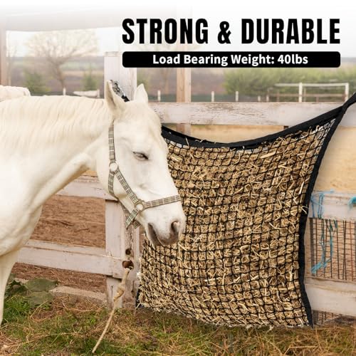 Slow Feed Hay Nets for Horses, Large Capacity Hay Bags, 4 Pack | 35 x 31 in, includes 8 carabiners,Black, heavy duty, hay feeder for horses and goats, easy to hang in stalls and trailers - size: 4PCS